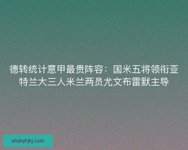 德转统计意甲最贵阵容：国米五将领衔亚特兰大三人米兰两员尤文布雷默主导